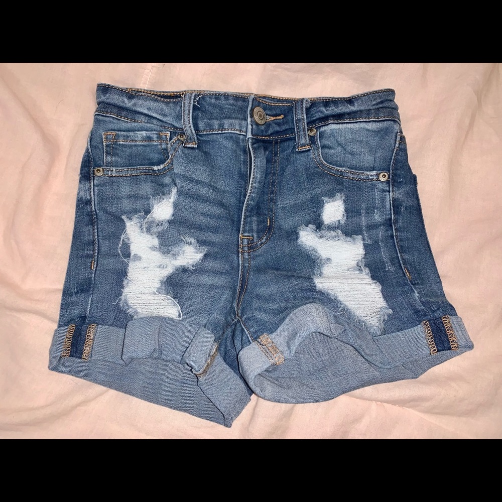 AERO HIGH RISE MIDI DENIM SHORTS AERO HIGH RISE MIDI DENIM SHORTS